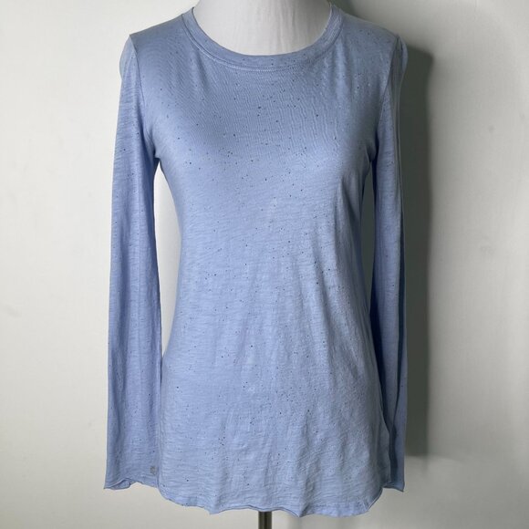 ATM Women's Light Blue Splatter Print Long Sleeve Crew Neck T-Shirt Size XS - Picture 1 of 11